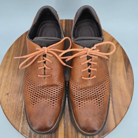 Cole Haan 2.Zerogrand Oxfords Men's 12 M Brown Leather Laser Wingtip Dress Shoes - Picture 5 of 10